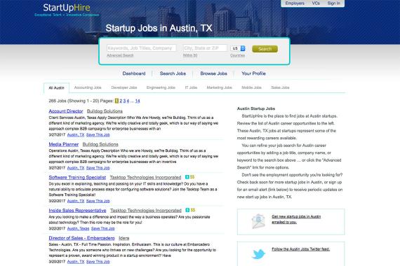 Screen Shot of StartUpHire Website